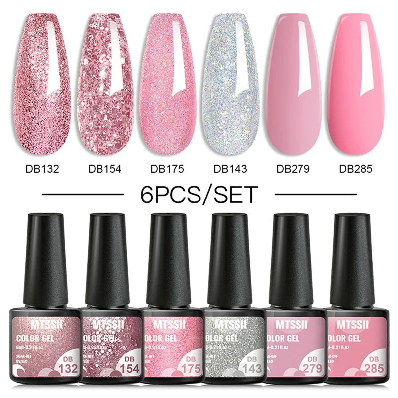 Sparkly LED UV Nail Gel Polish Manicure Kit 6PCS/Set