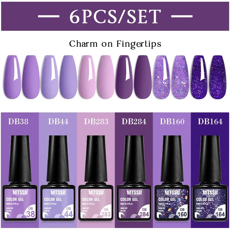 Sparkly LED UV Nail Gel Polish Manicure Kit 6PCS/Set