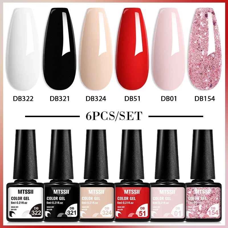 Sparkly LED UV Nail Gel Polish Manicure Kit 6PCS/Set