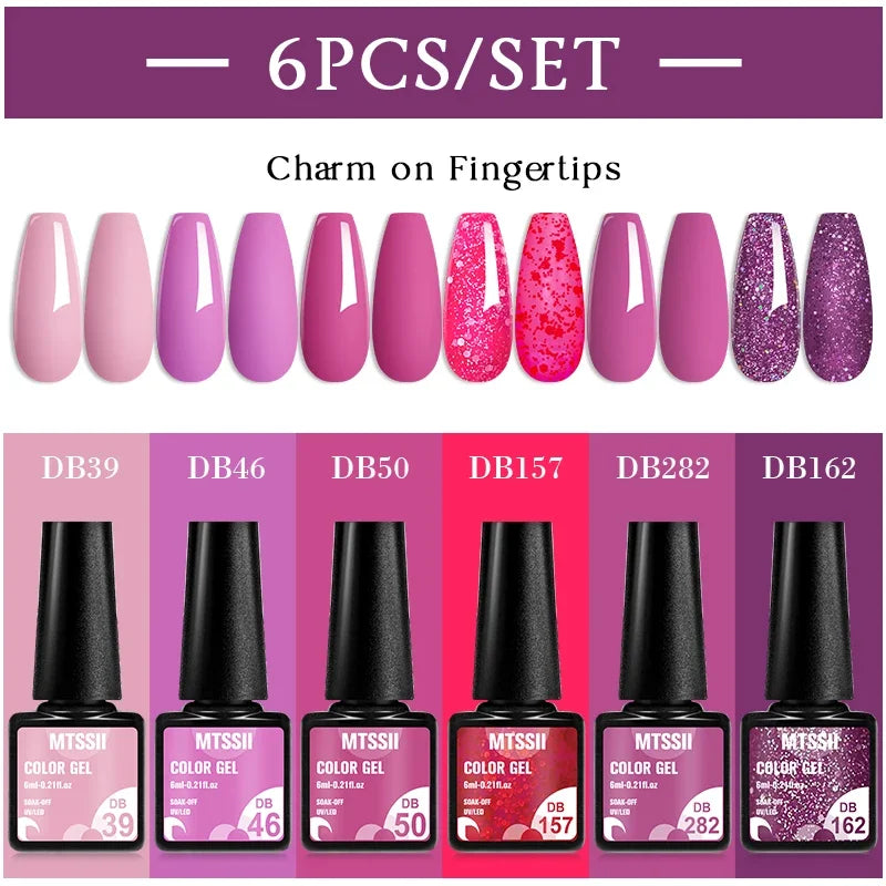 Sparkly LED UV Nail Gel Polish Manicure Kit 6PCS/Set