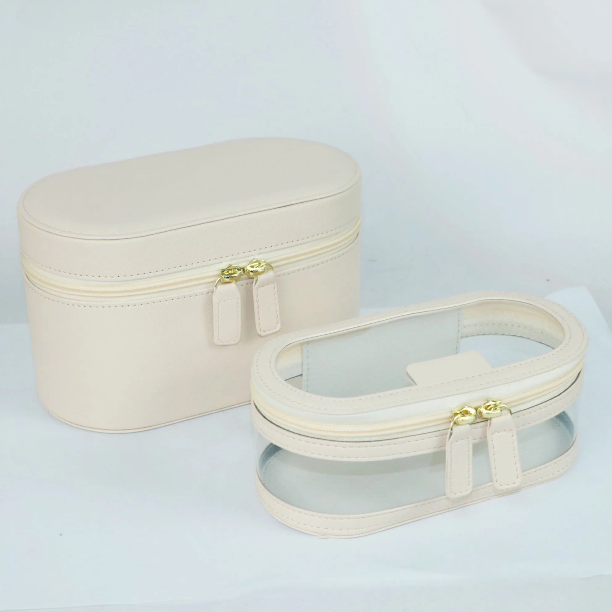 Saffiano Split Leather Travel Makeup Organizer Case Bag