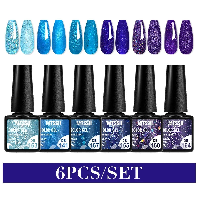 Sparkly LED UV Nail Gel Polish Manicure Kit 6PCS/Set