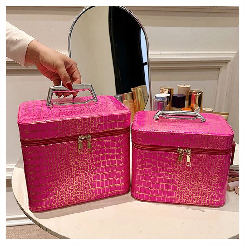 Large-Capacity Cosmetic Organizer Bag with Mirror