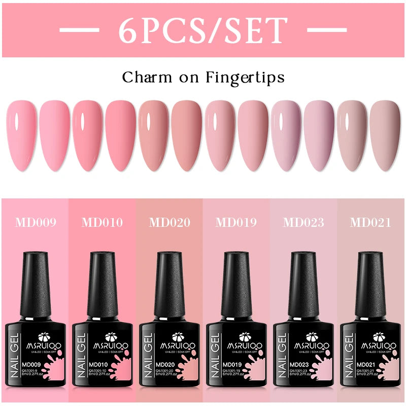 Fluorescent Gel Nail Polish Set Semi-Permanent UV LED Gel Kit 6pcs