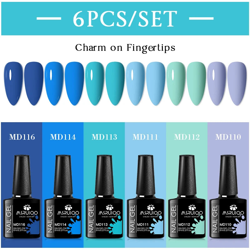 Fluorescent Gel Nail Polish Set Semi-Permanent UV LED Gel Kit 6pcs