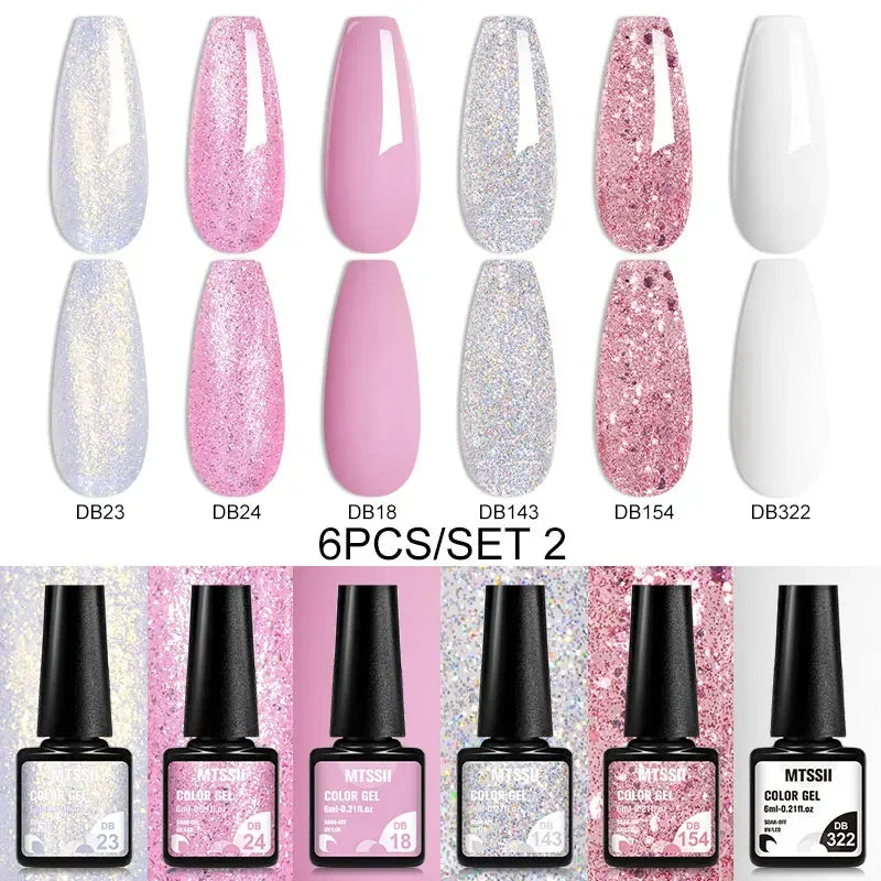 Sparkly LED UV Nail Gel Polish Manicure Kit 6PCS/Set