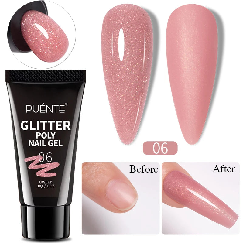 Glitter Poly Nail Gel Hema Free Semi-Permanent UV Nail Varnish