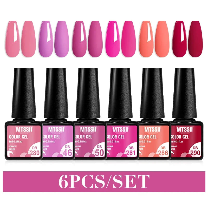 Sparkly LED UV Nail Gel Polish Manicure Kit 6PCS/Set