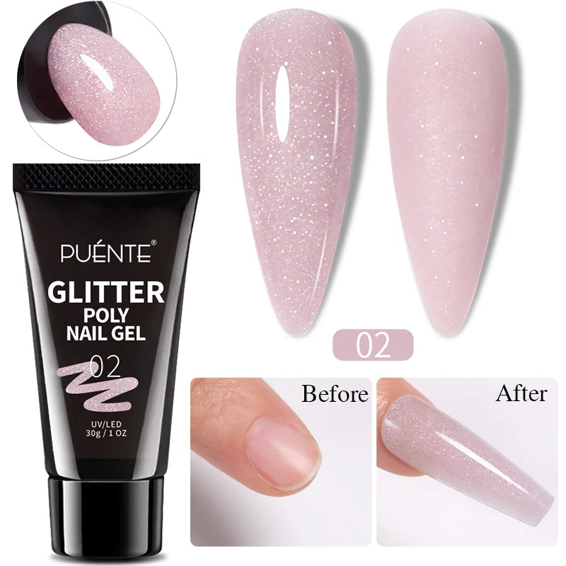 Glitter Poly Nail Gel Hema Free Semi-Permanent UV Nail Varnish