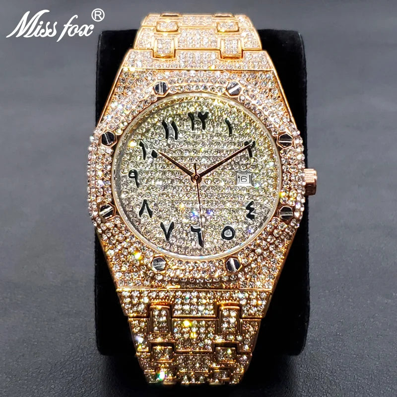 Hip Hop Iced Out Arabic Number Gleaming Diamond Watches
