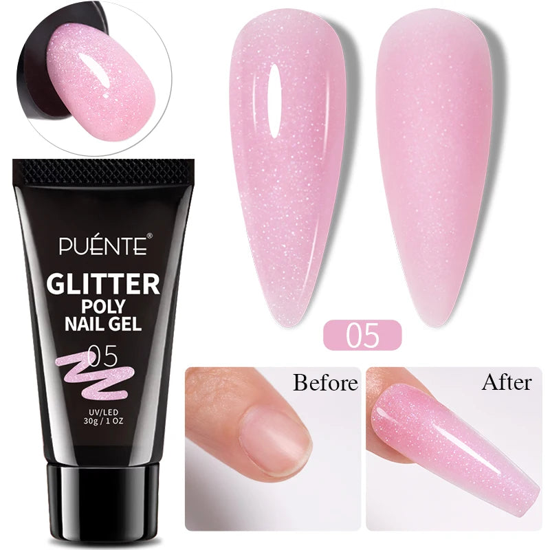 Glitter Poly Nail Gel Hema Free Semi-Permanent UV Nail Varnish