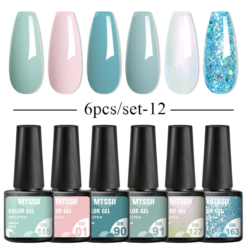 Sparkly LED UV Nail Gel Polish Manicure Kit 6PCS/Set
