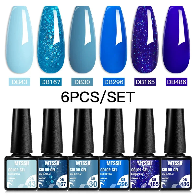 Sparkly LED UV Nail Gel Polish Manicure Kit 6PCS/Set