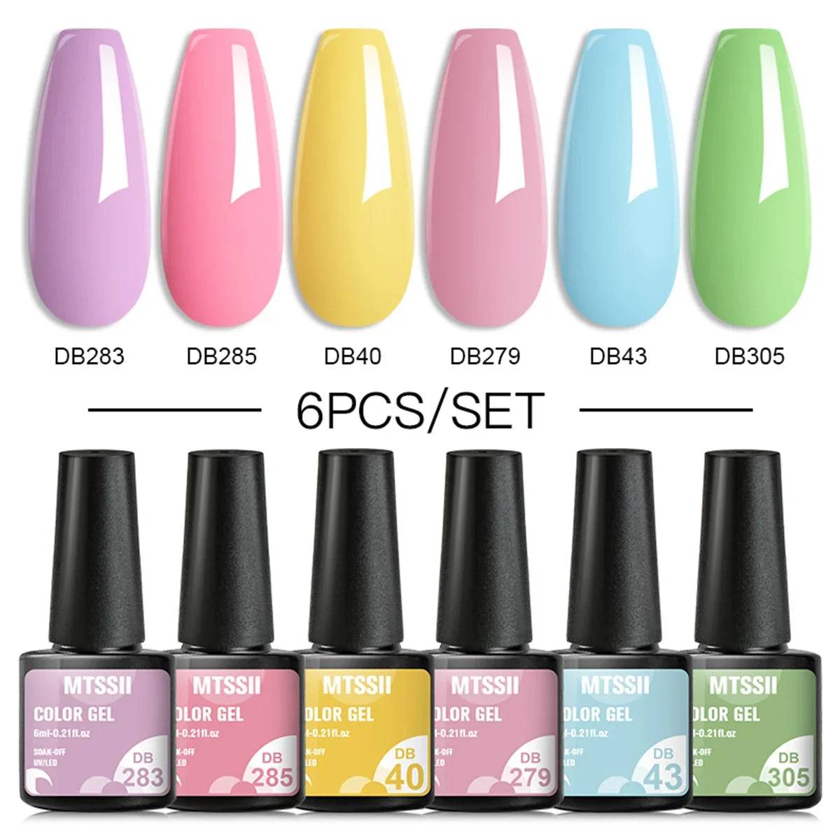 Sparkly LED UV Nail Gel Polish Manicure Kit 6PCS/Set