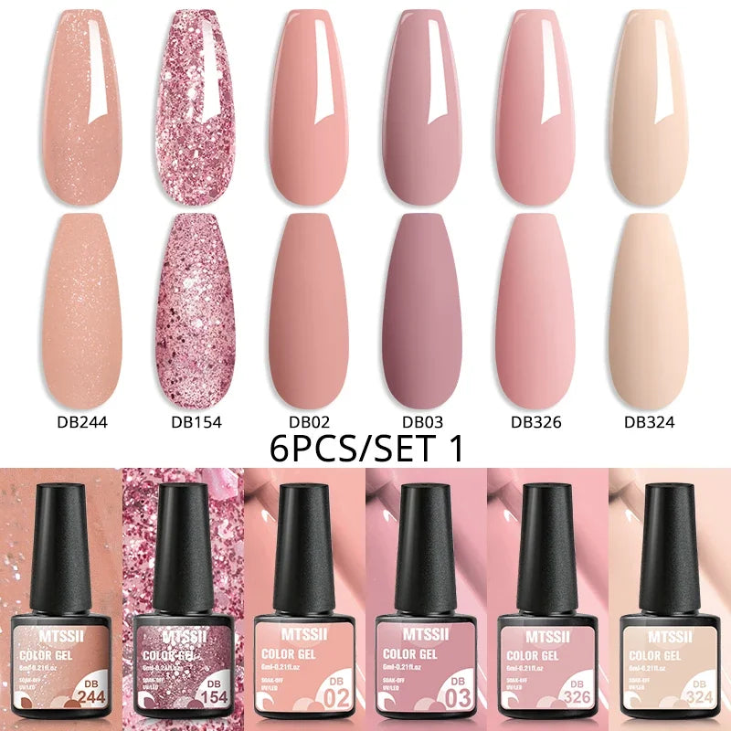 Sparkly LED UV Nail Gel Polish Manicure Kit 6PCS/Set