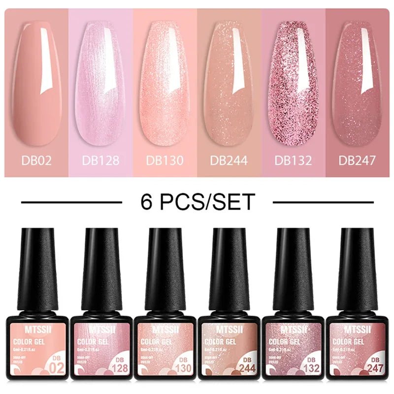 Sparkly LED UV Nail Gel Polish Manicure Kit 6PCS/Set