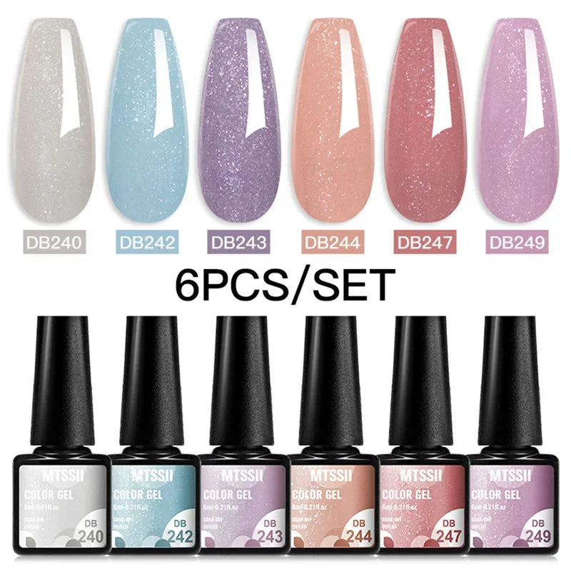 Sparkly LED UV Nail Gel Polish Manicure Kit 6PCS/Set