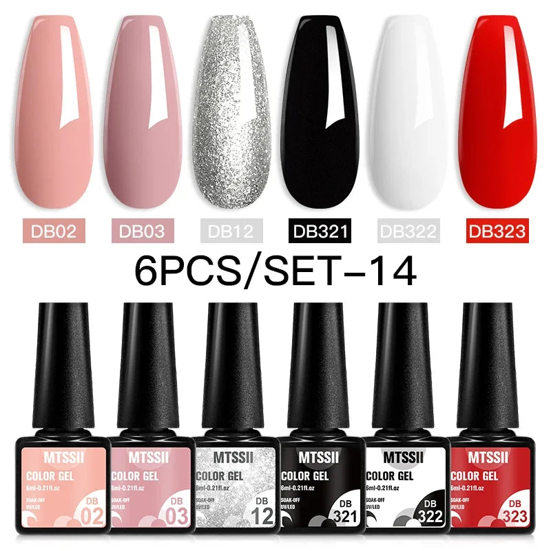 Sparkly LED UV Nail Gel Polish Manicure Kit 6PCS/Set