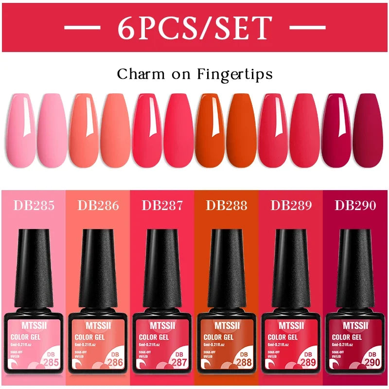 Sparkly LED UV Nail Gel Polish Manicure Kit 6PCS/Set