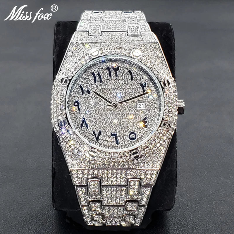 Hip Hop Iced Out Arabic Number Gleaming Diamond Watches