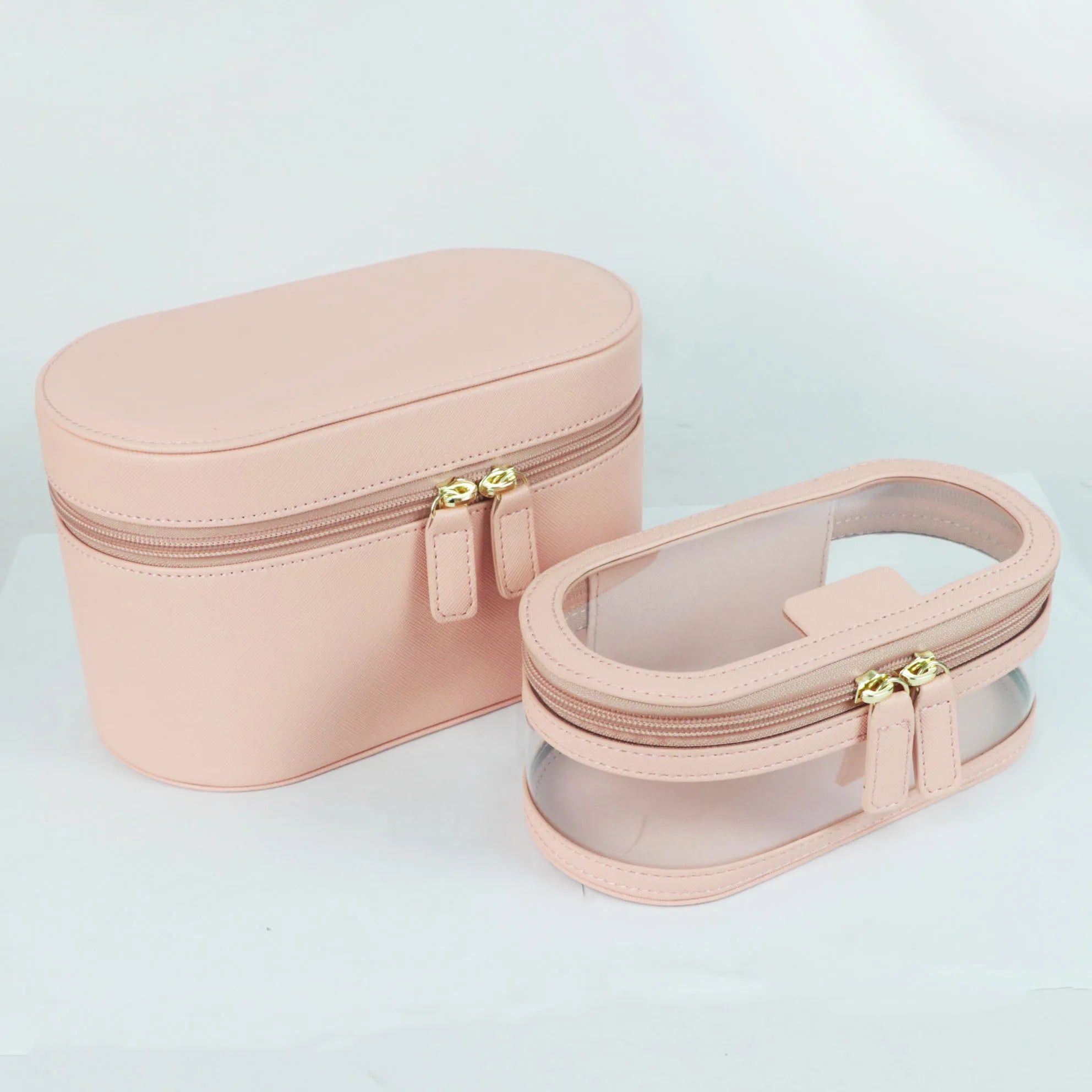 Saffiano Split Leather Travel Makeup Organizer Case Bag