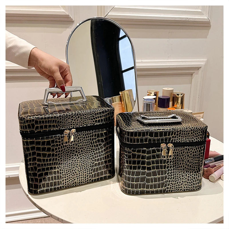 Large-Capacity Cosmetic Organizer Bag with Mirror