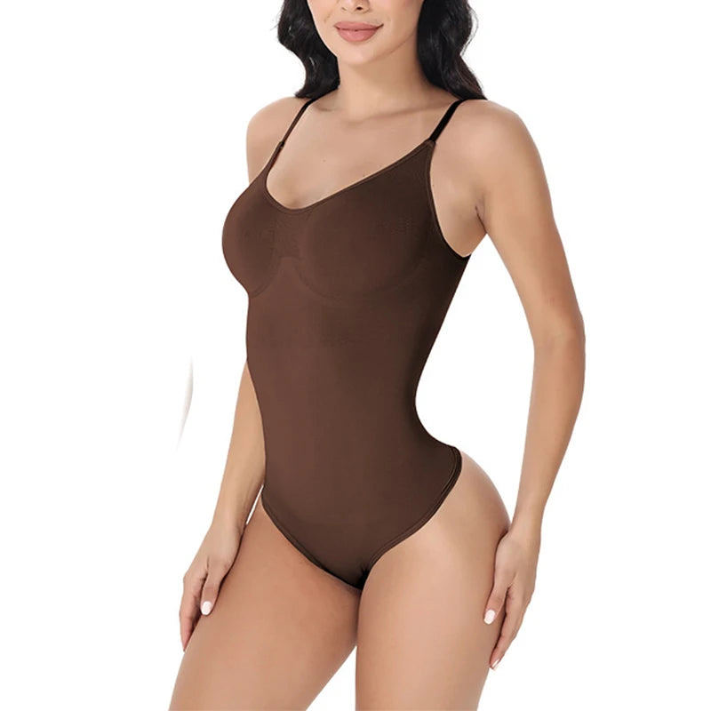 V Neck Spaghetti Strap Open Crotch Shapewear Bodysuits