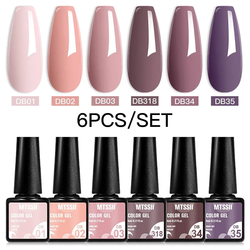 Sparkly LED UV Nail Gel Polish Manicure Kit 6PCS/Set