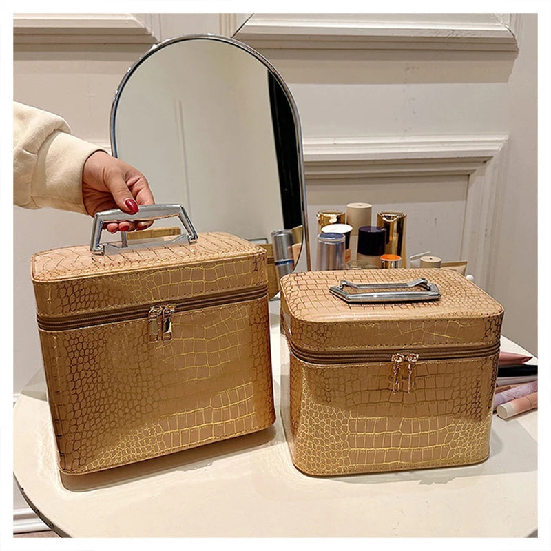 Large-Capacity Cosmetic Organizer Bag with Mirror