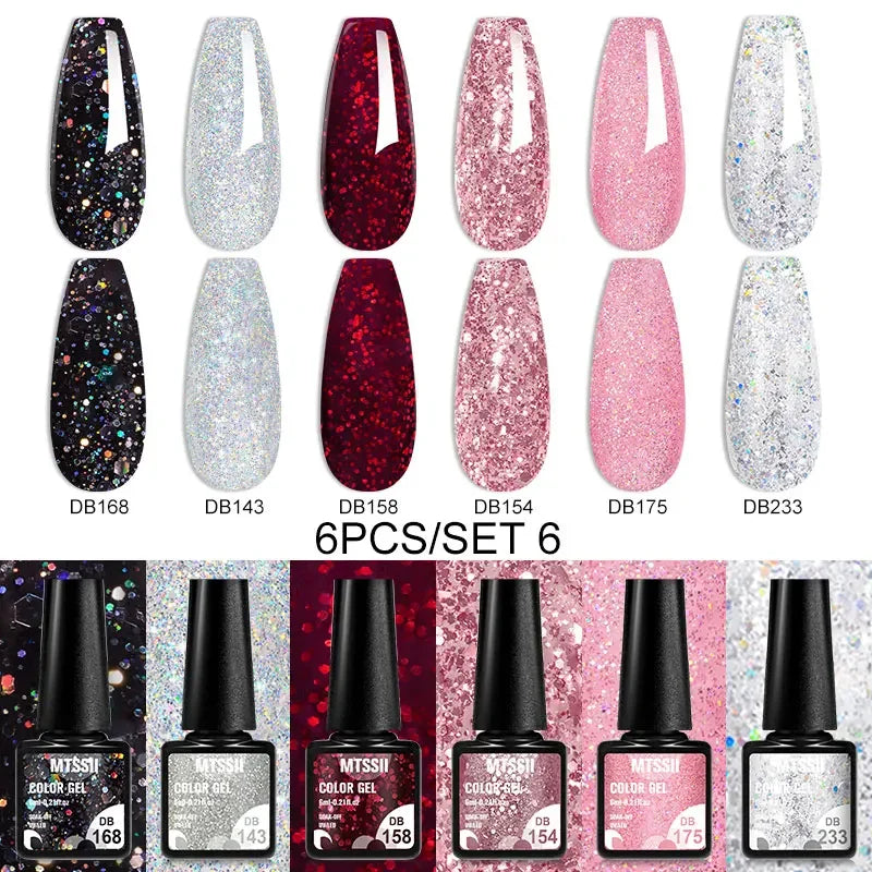 Sparkly LED UV Nail Gel Polish Manicure Kit 6PCS/Set