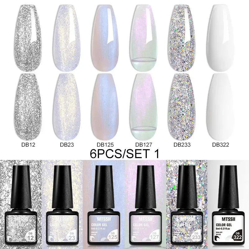 Sparkly LED UV Nail Gel Polish Manicure Kit 6PCS/Set