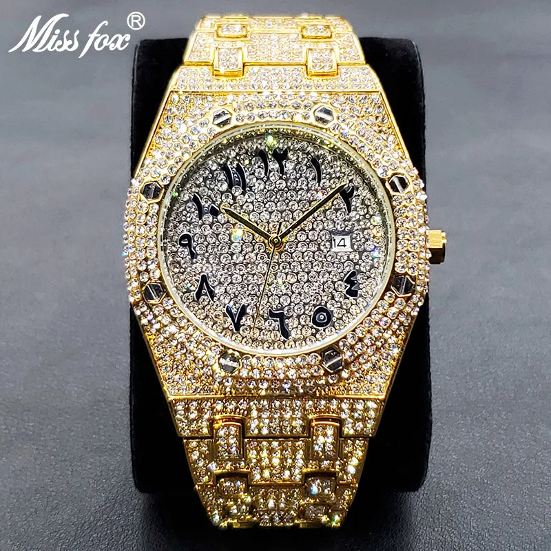 Hip Hop Iced Out Arabic Number Gleaming Diamond Watches