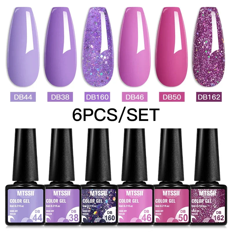 Sparkly LED UV Nail Gel Polish Manicure Kit 6PCS/Set