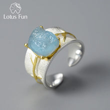 Cargue la imagen en el visor de la galería, Long Leaves Natural Aquamarine Gemstone Adjustable Rings 925 Sterling Silver
