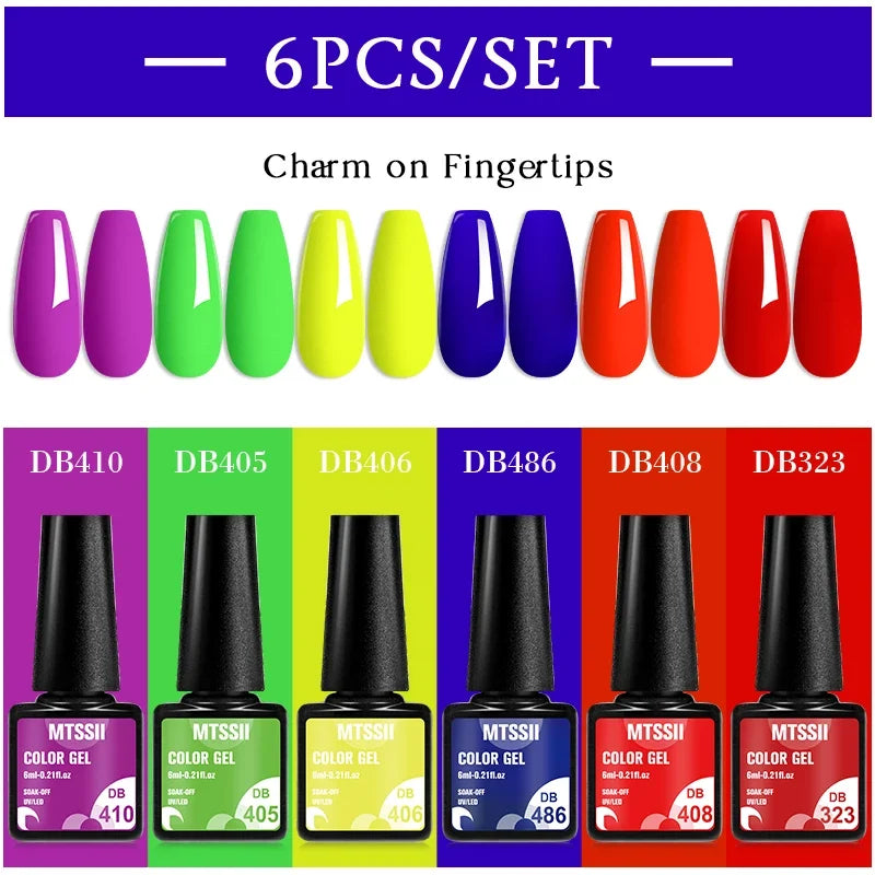 Sparkly LED UV Nail Gel Polish Manicure Kit 6PCS/Set