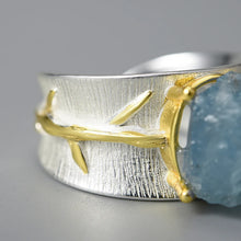 Cargue la imagen en el visor de la galería, Long Leaves Natural Aquamarine Gemstone Adjustable Rings 925 Sterling Silver