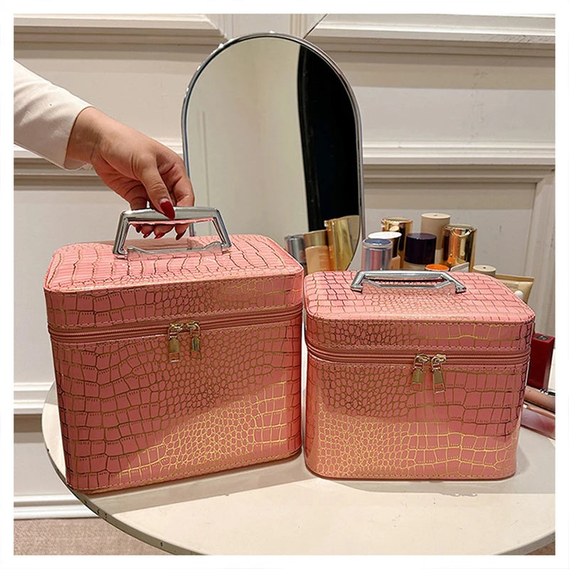Large-Capacity Cosmetic Organizer Bag with Mirror
