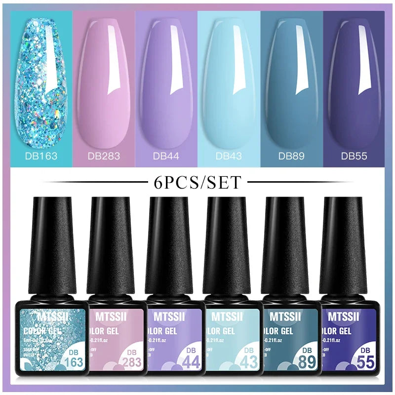 Sparkly LED UV Nail Gel Polish Manicure Kit 6PCS/Set