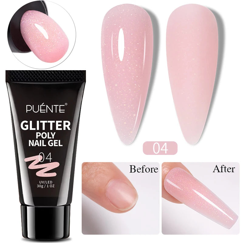 Glitter Poly Nail Gel Hema Free Semi-Permanent UV Nail Varnish