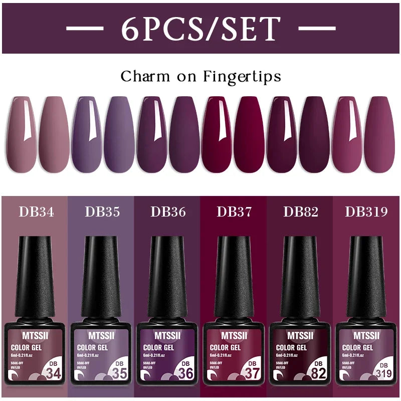 Sparkly LED UV Nail Gel Polish Manicure Kit 6PCS/Set