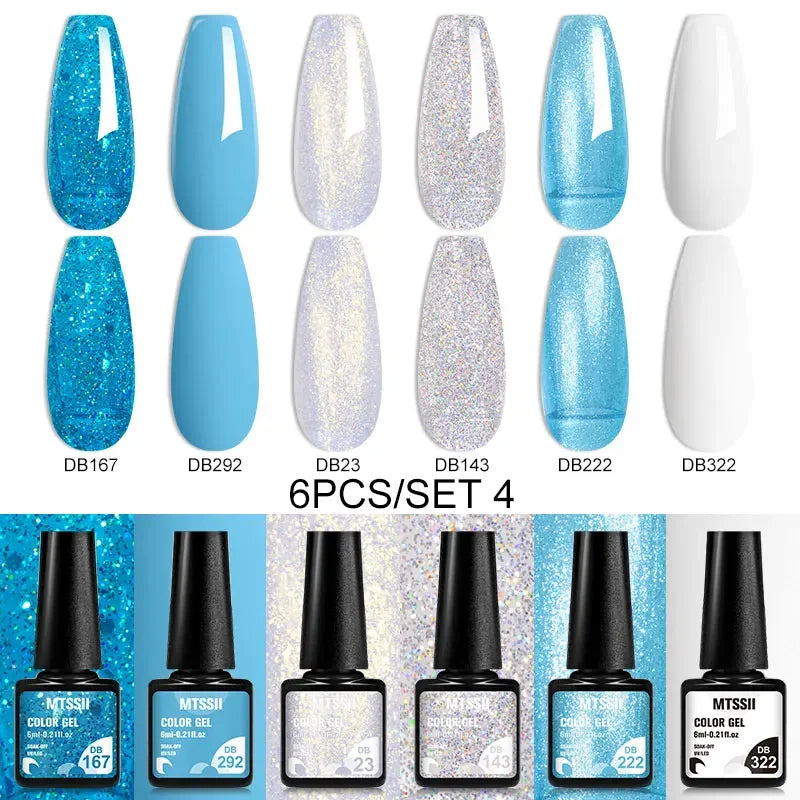 Sparkly LED UV Nail Gel Polish Manicure Kit 6PCS/Set
