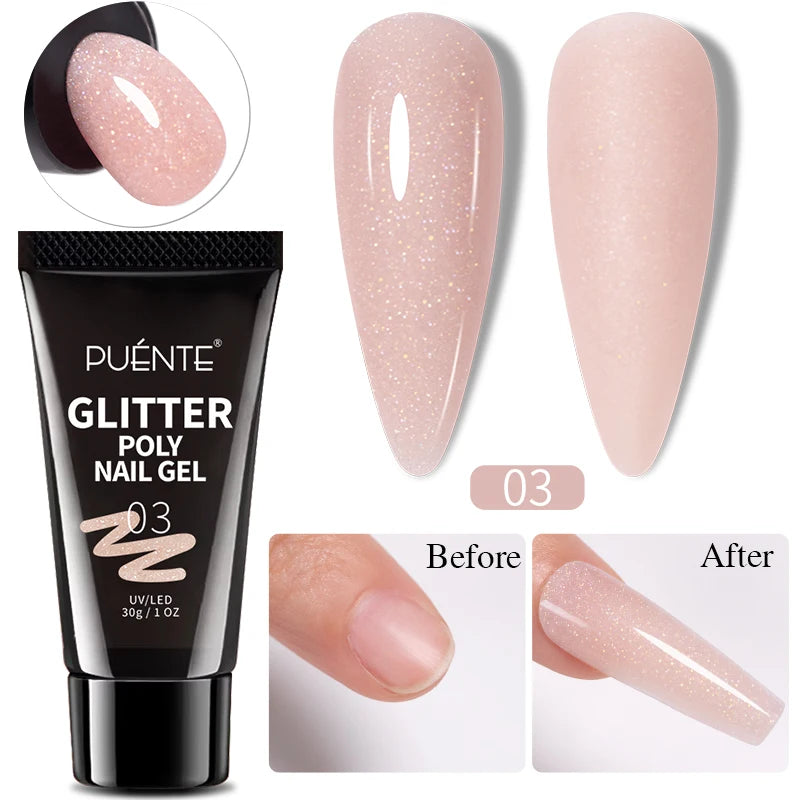 Glitter Poly Nail Gel Hema Free Semi-Permanent UV Nail Varnish