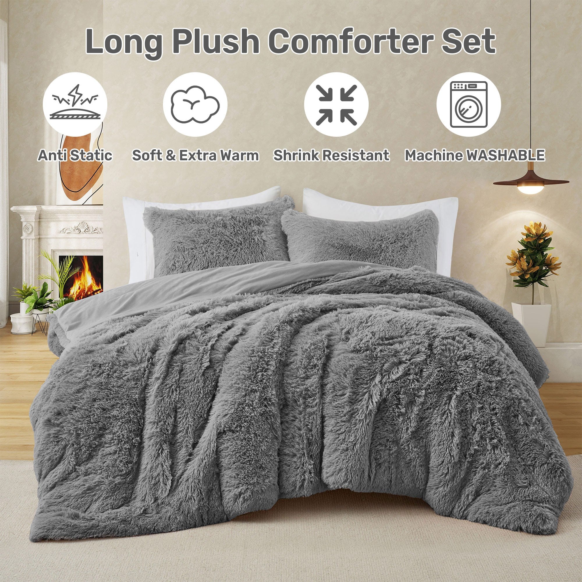 Super Warm Ultra-Plush Comforter Set Anti-Static- 3PC