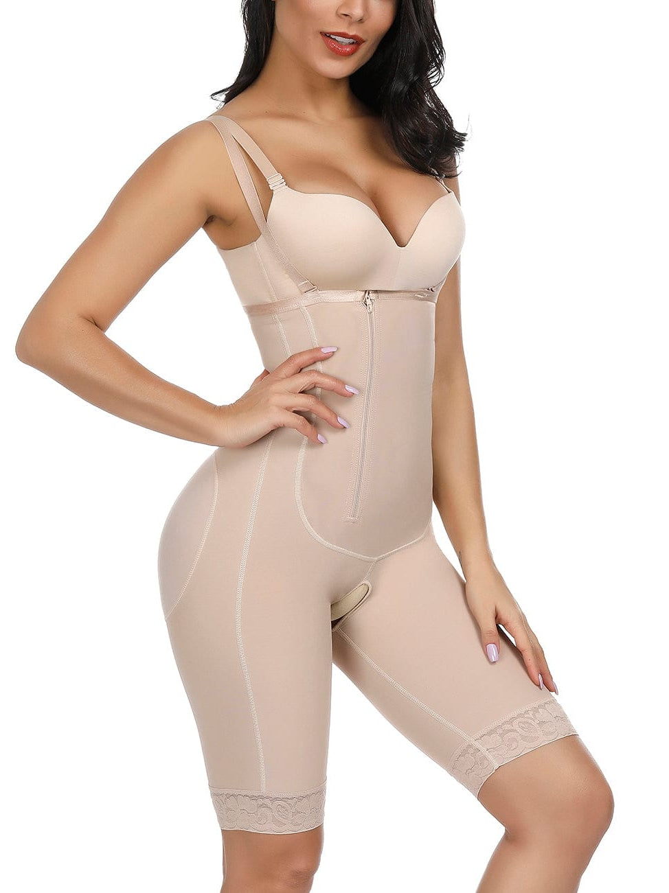 Sleek Smoothers Nude Zipper Underbust Queen Size Bodysuit Hooks Meticulous Design