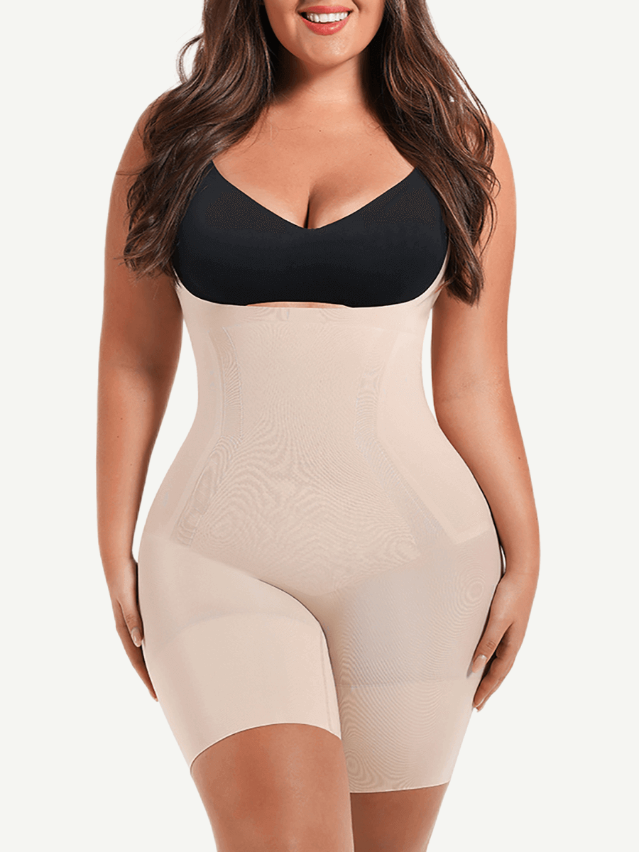 Wholesale Seamless Open-Bust Abdomen Flattening Mid-Thigh Bodysuit