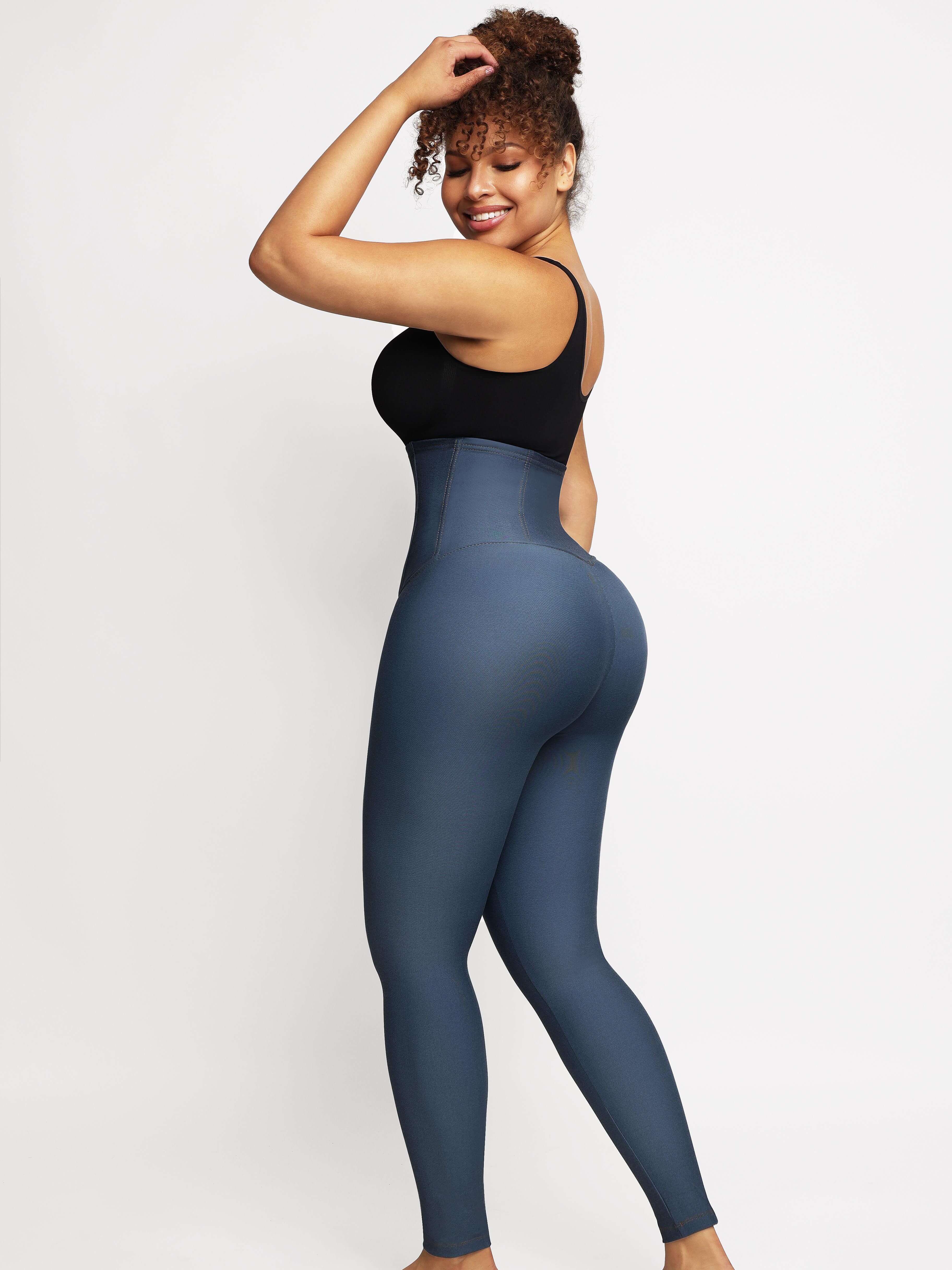 Wholesale High Waisted Three Breasted Belted Tummy Control Denim Trousers