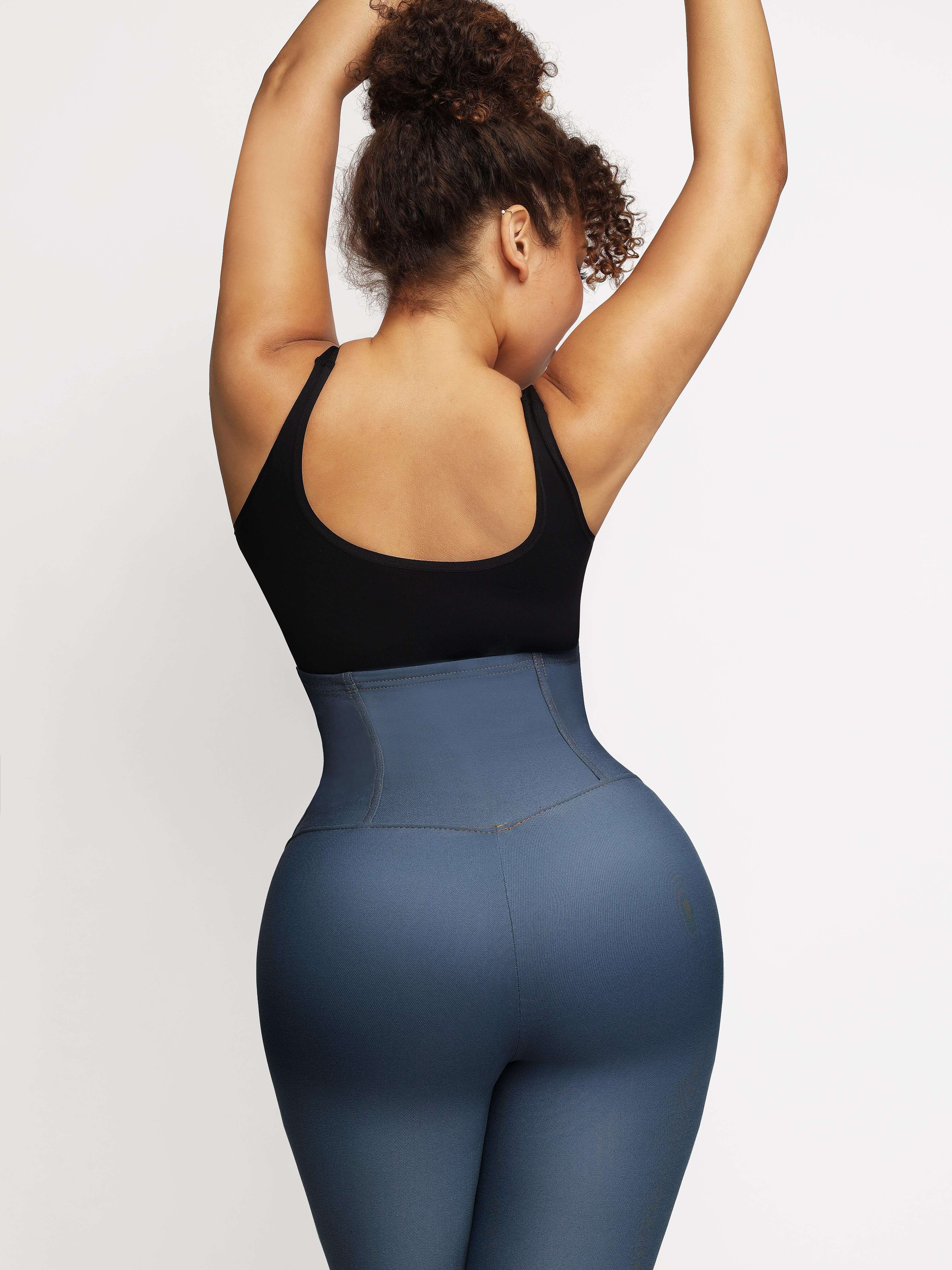 Wholesale High Waisted Three Breasted Belted Tummy Control Denim Trousers