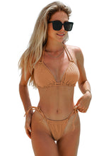 Load image into Gallery viewer, Khaki Conch Tasseled Dual Straps Halter Bikini with Ties
