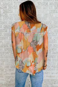 Blusa de manga larga con estampado abstracto multicolor