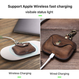 Luxury Leather Case For Apple AirPods with Key Chain Hook